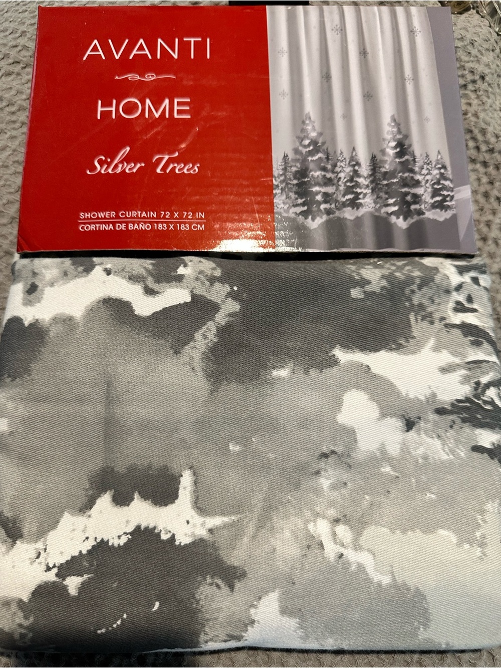 Avanti Silver Trees Gray and White Shower Curtain